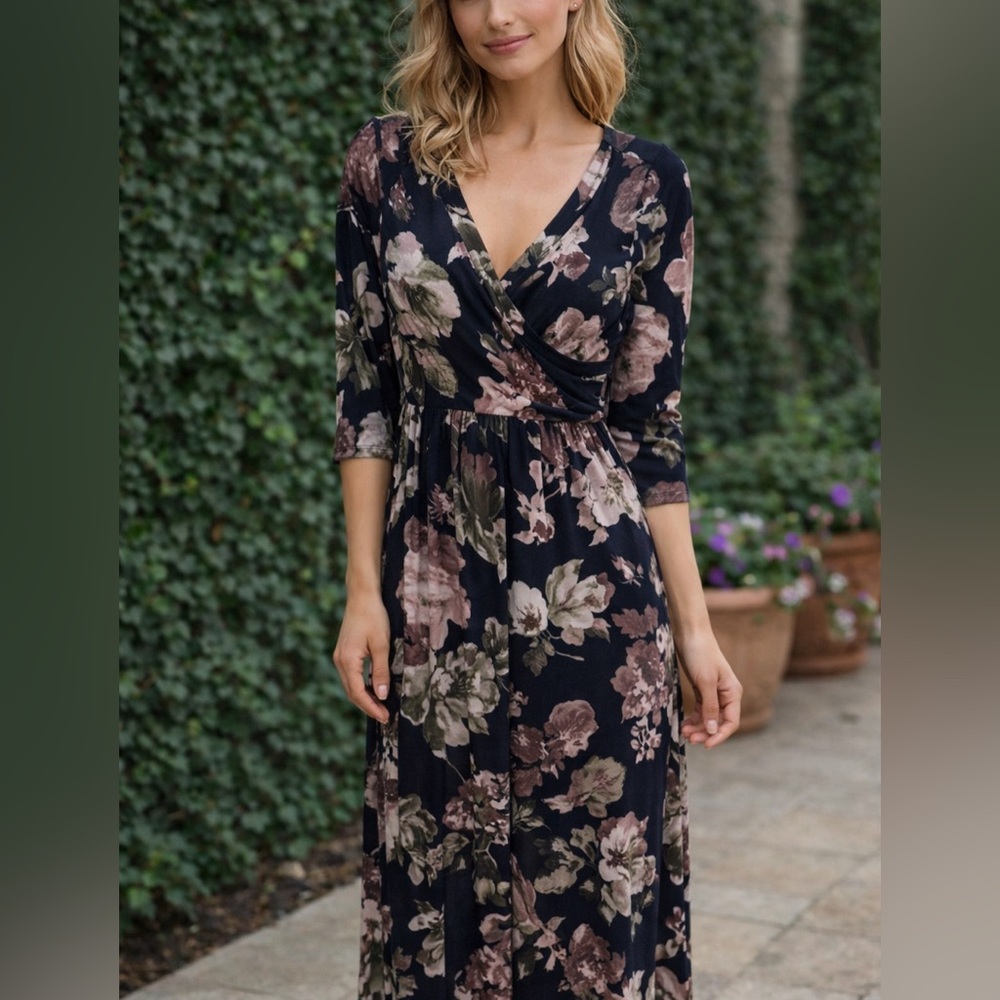 Emerald Navy Floral Long Sleeve Dress